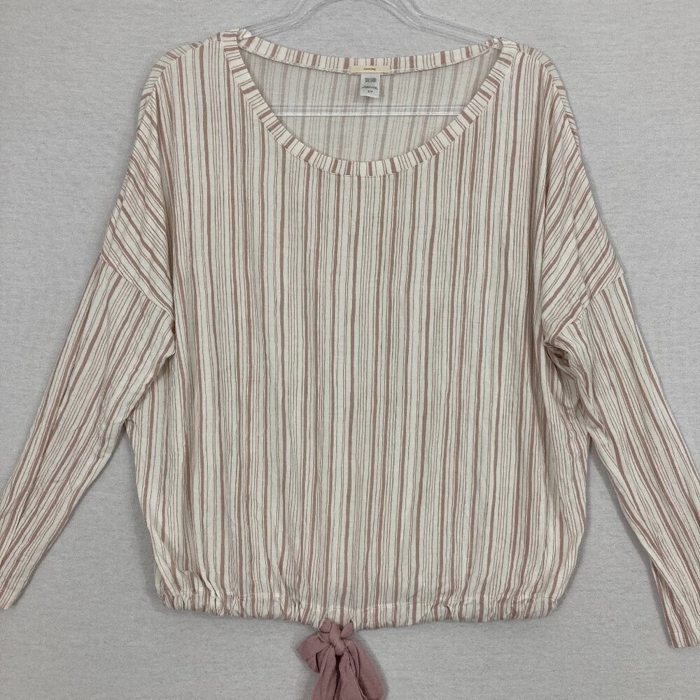 Eberjey Cream Striped Soft Stretch Knit Tie Waist Comfy Top Small Earthy